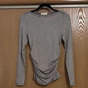 Madewell Ruched Crewneck Long-Sleeve Tee in Check Jacquard